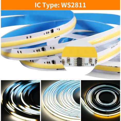 0.5M Dual White WS2811 LED Strip, 576LEDs/m, 10mm Width, 24V, 10W+10W, 41.66mm Cut, Tunable White 003 Enlarged Image