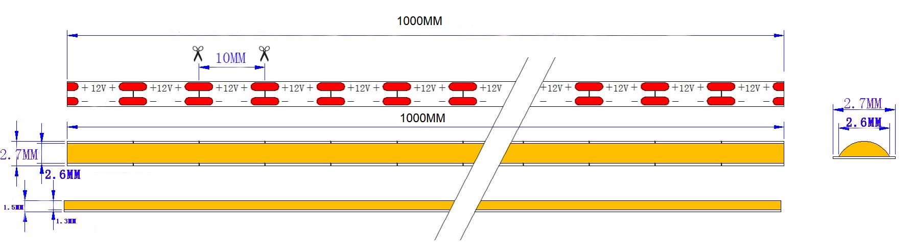 2.7mm-12V-400D-COB-LED-3000K-Dimensions