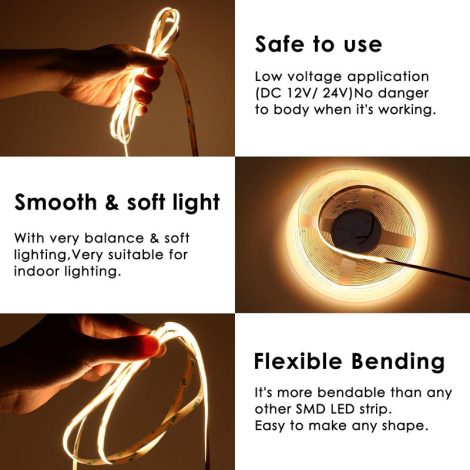 0.5M High Efficacy 8mm LED Strip, 480LEDs/m, 12V, 9.5W/M, 25mm Cut, 3000K Warm White, CRI90, 115LM/W 003 Enlarged Image