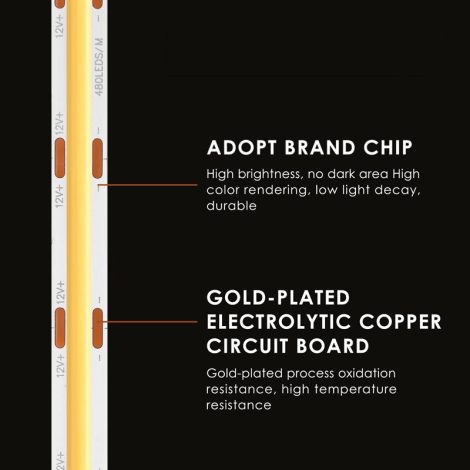 0.5M High Efficacy 8mm LED Strip, 480LEDs/m, 12V, 9.5W/M, 25mm Cut, 3000K Warm White, CRI90, 115LM/W 004 Enlarged Image