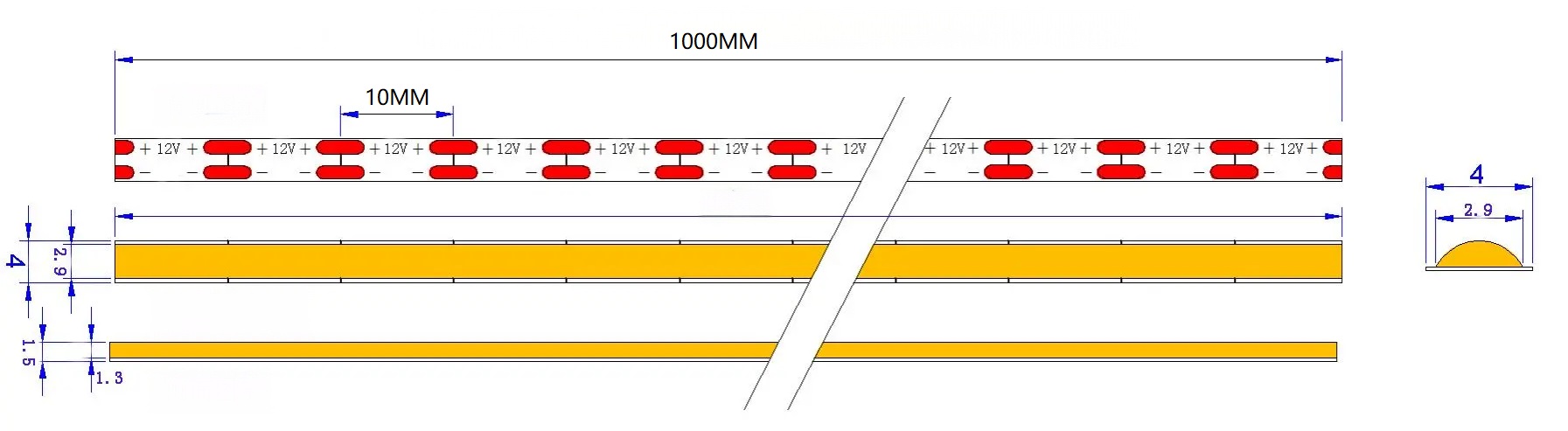 12V 400D Seamless COB LED Strip | 4mm Al PCB | 4000K RA90 7W/M 5M/Reel