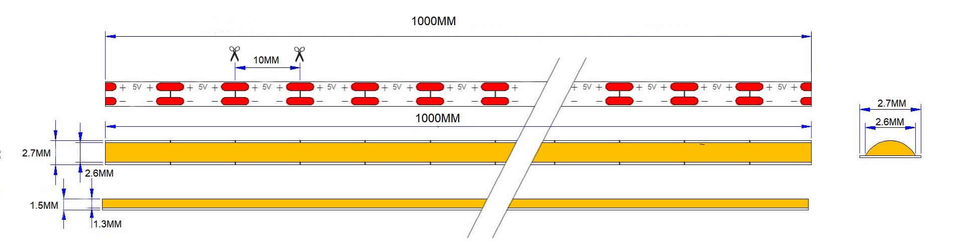 2.7mm-5V-400D-COB-LED-4000K-Dimensions