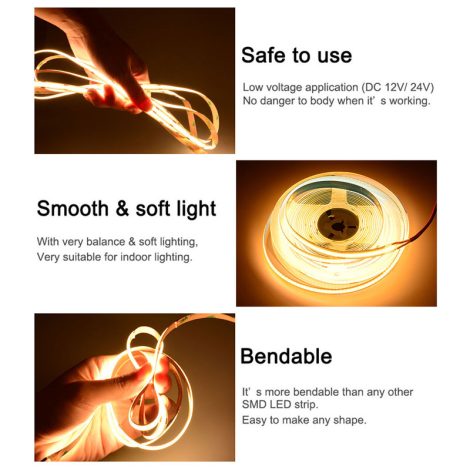 12V Solderless 320D Seamless COB LED Strip | 6.6mm Al PCB | 4000K RA90 7W/M 200M/Reel 005 Enlarged Image